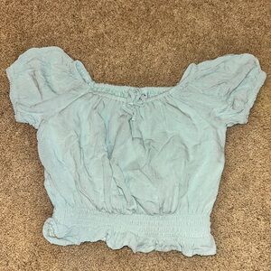 Adorable Light Blue Kids Blouse with Ruffled Hem